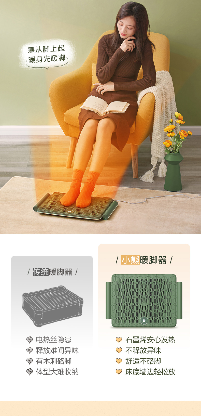 Bear 小熊 DNQ-C01M2 石墨烯暖脚器 天猫优惠券折后￥199包邮（￥299-100）京东￥269