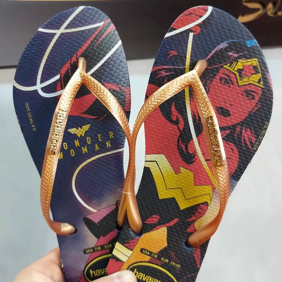 Плоские шлепанцы Havaianas DC Warner коллаборация Wonder Woman Havana, непоскользящие летние тапочки для защиты пальцев