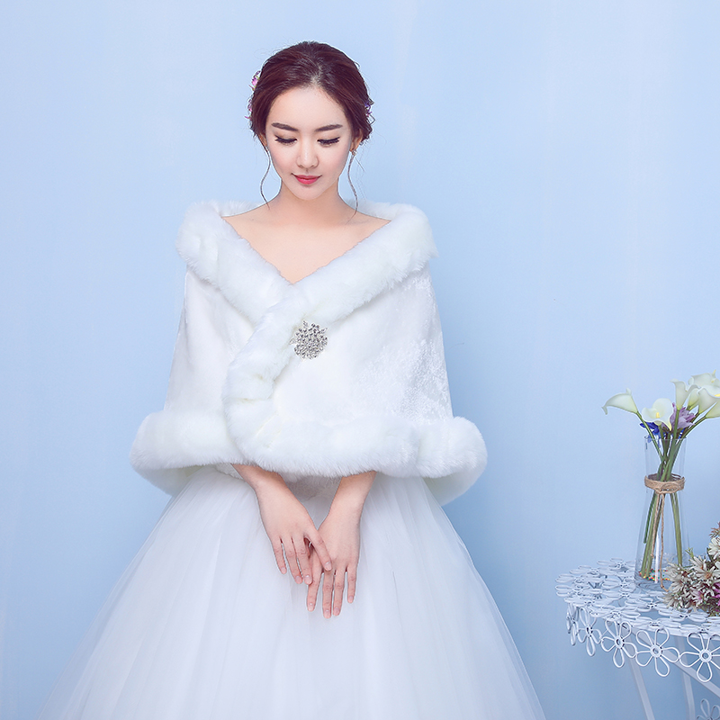New winter bridal wedding dress Mao shawl shoulder winter wedding jacket bridesmaid dress thickened warm qipao cloak
