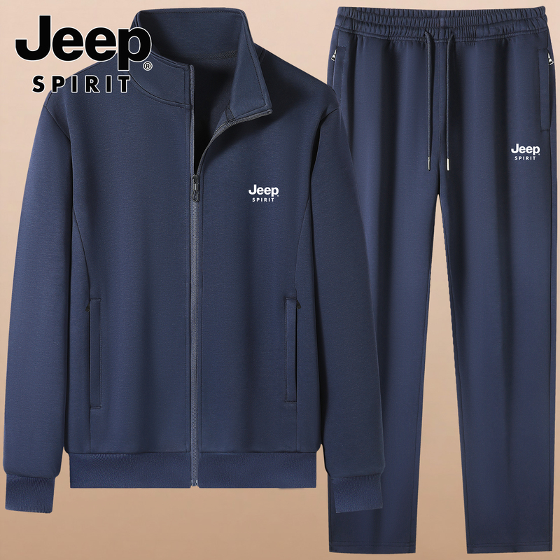 Jeep Jeep Pure Cotton Casual Sports Suit Men's Autumn and Winter Stand-Up Collar Cardigan Jacket Running Training Two-Piece Set Jeep Jeep Pure Cotton Casual Sports Suit Men's Autumn and Winter Stand-Up Collar Cardigan Jacket Running Training Two-Piece Set