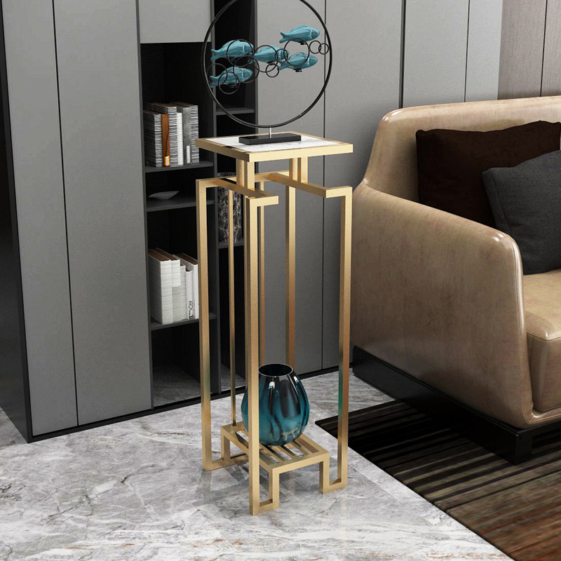 Light luxury flower rack Marble shelf TV side living room floor-to-ceiling shelf Indoor Wrought iron simple modern flower rack