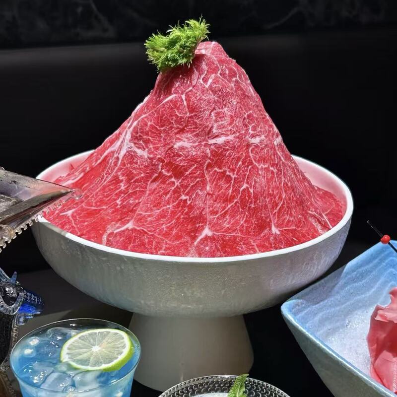 Ceramic High-Footed Round Bowl, High-End Hot Pot Restaurant Snowflake Wagyu Beef Special Tableware, Commercial Creative Specialty Beef Tripe Plate Ceramic High-Footed Round Bowl, High-End Hot Pot Restaurant Snowflake Wagyu Beef Special Tableware, Commercial Creative Specialty Beef Tripe Plate