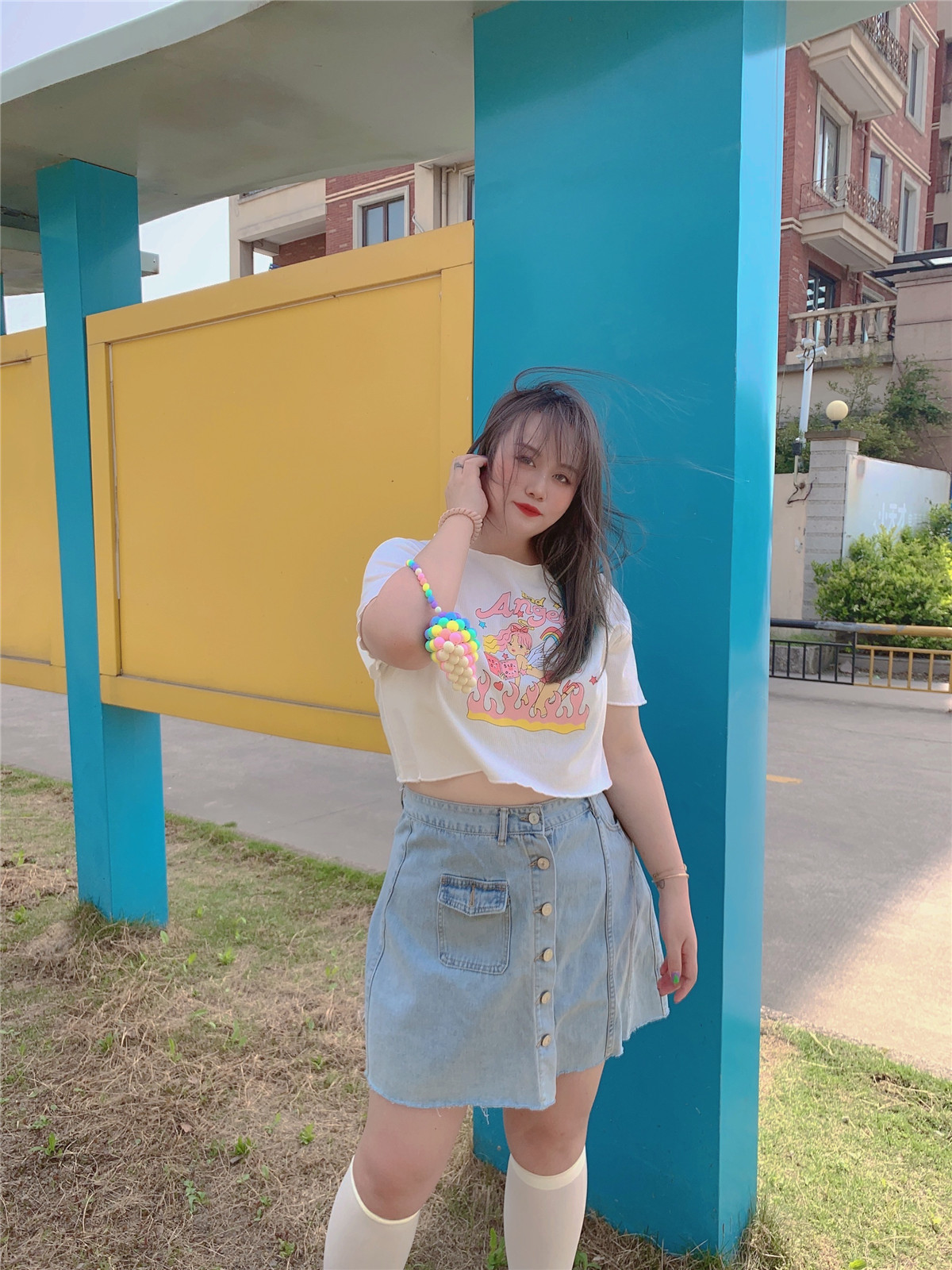 Summer large size white pure cotton short T-shirt woman fit 200 catty mm cute and reduced age printed European and American hot girl blouses