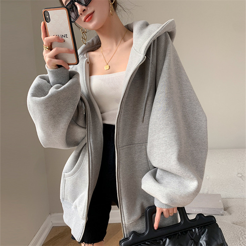 Korean Style Hooded Sweatshirt Jacket for Women, Loose and Casual Baseball Jacket, ins Top, 2026 Autumn and Winter Thickened New Model