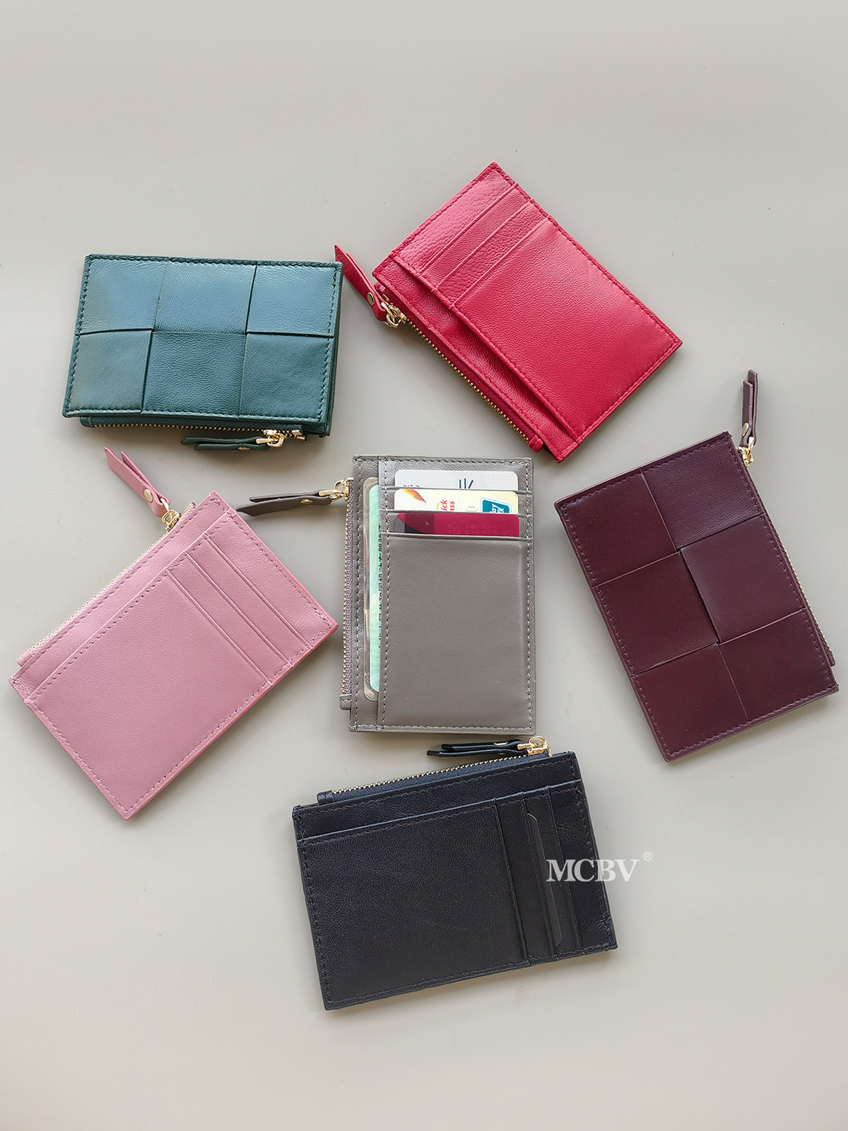 Mcbv Cross-Border Genuine Leather Hand-Woven Large Card Holder Sheepskin Driver's License Integrated Card Holder Coin Zipper Bag Card Case