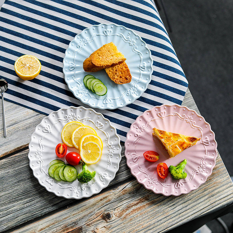 European princess relief ceramic cake plate creative round square plate cute combination tableware breakfast plate
