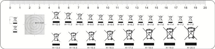 WEEE Recycling Mark Standard Measurement Trash Can Mark Point Gauge Measuring Transparent Card Gauge Measuring Different Heights