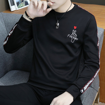 Autumn and winter plus velvet long sleeve T-shirt mens fashion fashion base shirt round neck printed sweater male youth student small shirt male