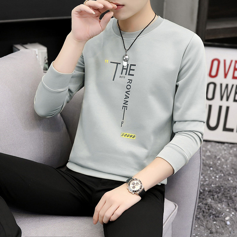 Fall/winter trend new plus velvet long sleeve T-shirt male youth bottoming shirt student male pullover casual jacket long sleeve shirt