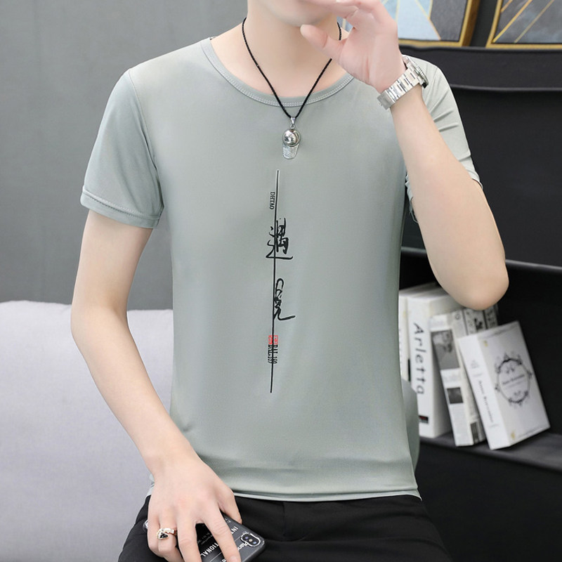 Short-sleeved T-shirt men's summer new youth round neck printing half sleeve male student Korean slim ice silk T-shirt