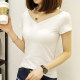 Summer new black low-neck short-sleeved t-shirt female slim cotton double V-neck tight-fitting front and rear large neckline bottoming shirt top