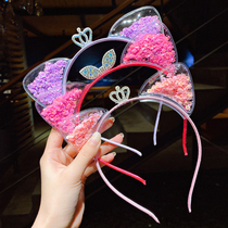 Children transparent quicksand cat ear hair hoop 2021 New headband female cute hairpin girl hair hair accessories headdress Korea Korea