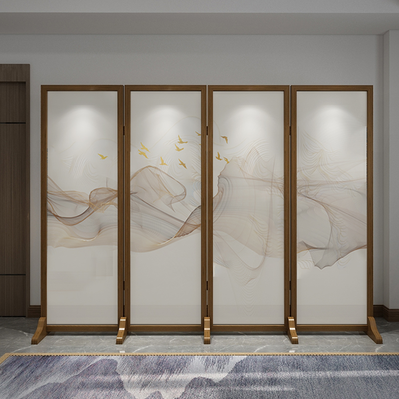 Simple modern new Chinese style living room abstract screen folding mobile partition wall landscape porch hotel solid wood folding screen