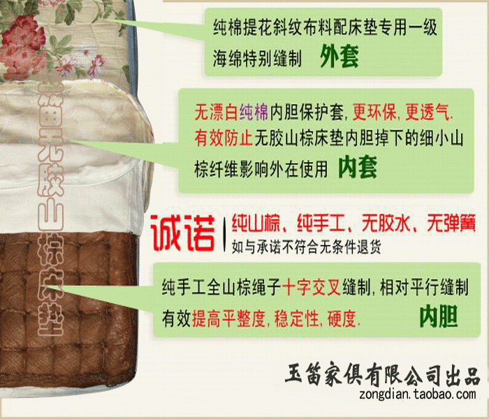 Miễn phí vận chuyển có thể được tùy chỉnh bằng tay mà không cần keo Yudi cứng toàn bộ nệm cọ núi 1,5 1,8 m màu xanh lá cây mảnh rắn 10cm lụa - Nệm giá nệm cao su non