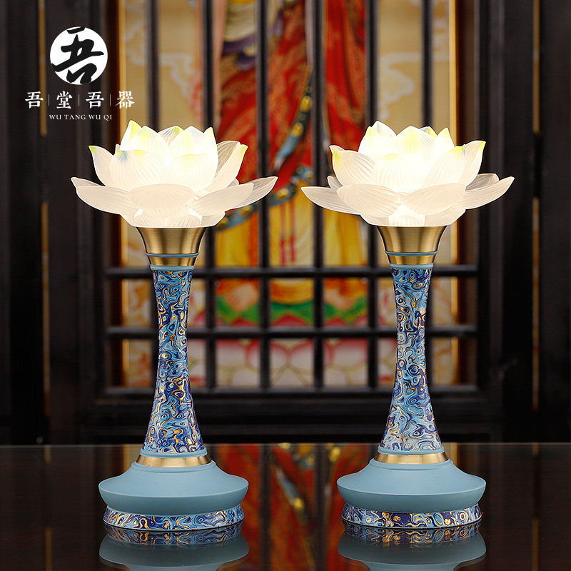 Pure copper enamel color offering lamp Indoor household Buddha special long-bright lamp Buddha offering lamp Buddha supplies