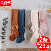 Childrens pantyhose Little girl spring and autumn thin section pure cotton white girls leggings Female baby long tube dance socks