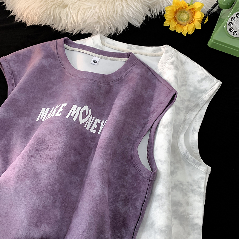 2026 Summer New Tie-Dye Men's Vest Heavyweight Wrinkle-Resistant Sleeveless T-Shirt ins Trendy Brand Men's Casual Crew Neck Top