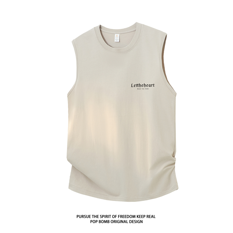 Pop Bomb Summer Cotton Vest Men's Hong Kong Style Trendy Brand Loose Sports Sleeveless Short-Sleeved T-Shirt