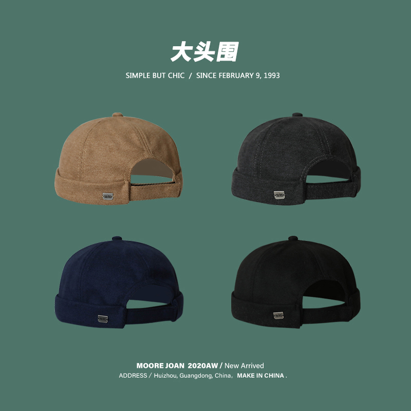Landlord Hat for Men, Japanese Retro Large Size Sailor Hat for Women, Large Head Circumference, British Style Brimless Hipster Hat, Oversized Melon Cap Landlord Hat for Men, Japanese Retro Large Size Sailor Hat for Women, Large Head Circumference, British Style Brimless Hipster Hat, Oversized Melon Cap