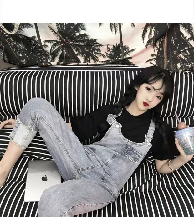 Hồng Kông sang trọng mang phong cách nữ mùa hè phong cách mới Daning loạt thời trang denim tình yêu đầu tiên quần curling lỏng quai chín quần thủy triều chân váy bò