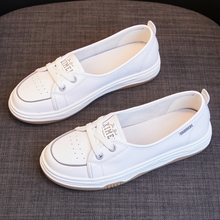 11 Years Old Shop Shoes Popular on the Internet, Fashion Top layer Cowhide Shallow Mouth White Shoes, Women's Genuine Leather 2022 New Summer Versatile Breathable Casual Shoes