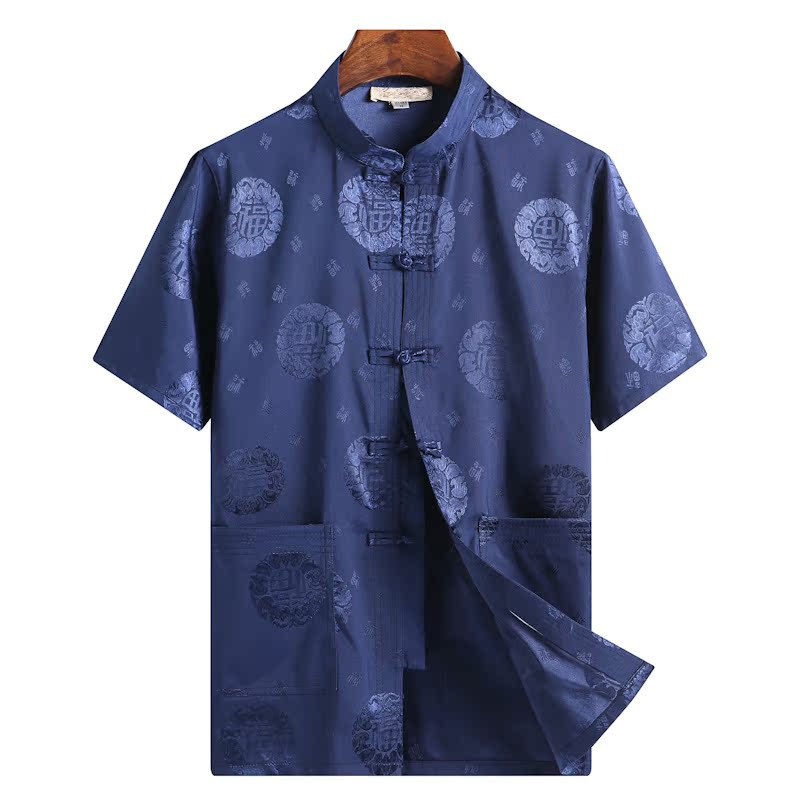 Ngày của Cha trung niên nam Tang phù hợp ngắn tay Trung Quốc cha gió mùa hè váy Trung Quốc dọc cổ áo quần áo ông nội lỏng lẻo