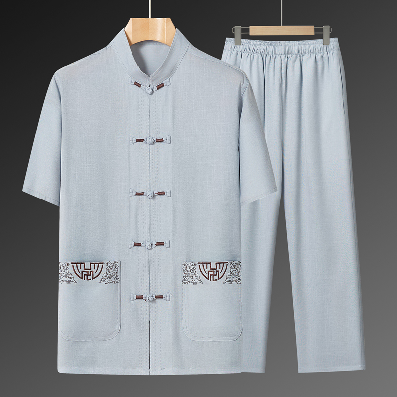 Dad Summer China Wind Cotton Linen Suit Aged Men's Clothing Old Man Clothes Grandpa Gaffe Stepping Up Men's Tango-Taobao