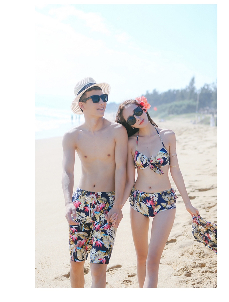 Cặp đôi đồ bơi bikini ba mảnh áo tắm nữ mảnh mai che bụng bảo thủ bên bờ biển - Vài đồ bơi 	đồ đôi đi biển cặp	