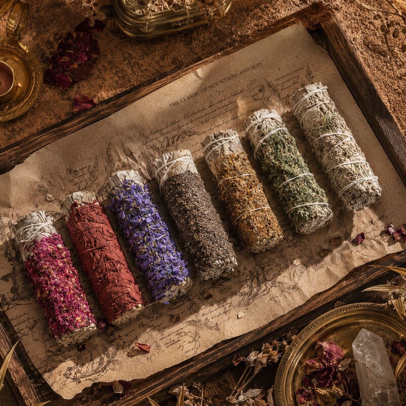 7 Bundles of White Sage Incense Sticks with Floral Cover, Seven-Meridian Grass, Cedar, Dragon's Blood, White Sage Incense Sticks, Aromatherapy Sticks, Grass Sticks 7 Bundles of White Sage Incense Sticks with Floral Cover, Seven-Meridian Grass, Cedar, Dragon's Blood, White Sage Incense Sticks, Aromatherapy Sticks, Grass Sticks