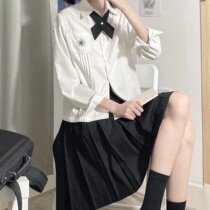 Original JK Uniform white shirt Long sleeves Women in small Lan Uniform White Shirt for Sensory Pleats Embroidered Long Sleeve Blouses