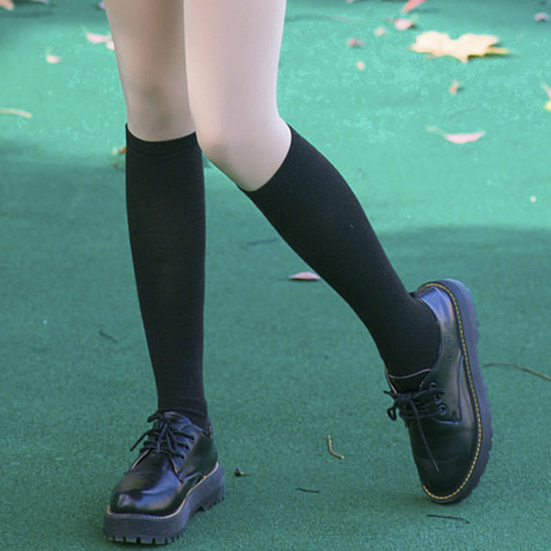 Twilight winter homemade JK slim black calf socks in the tube long tube over the knee black and white jk uniform accessories bubble socks