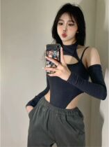Pure Desire Wind Irregular Design Sense Hanging neck harness blouse T-shirt Sexy hot girl Hollowed-out Locking Bone slim one-piece suit