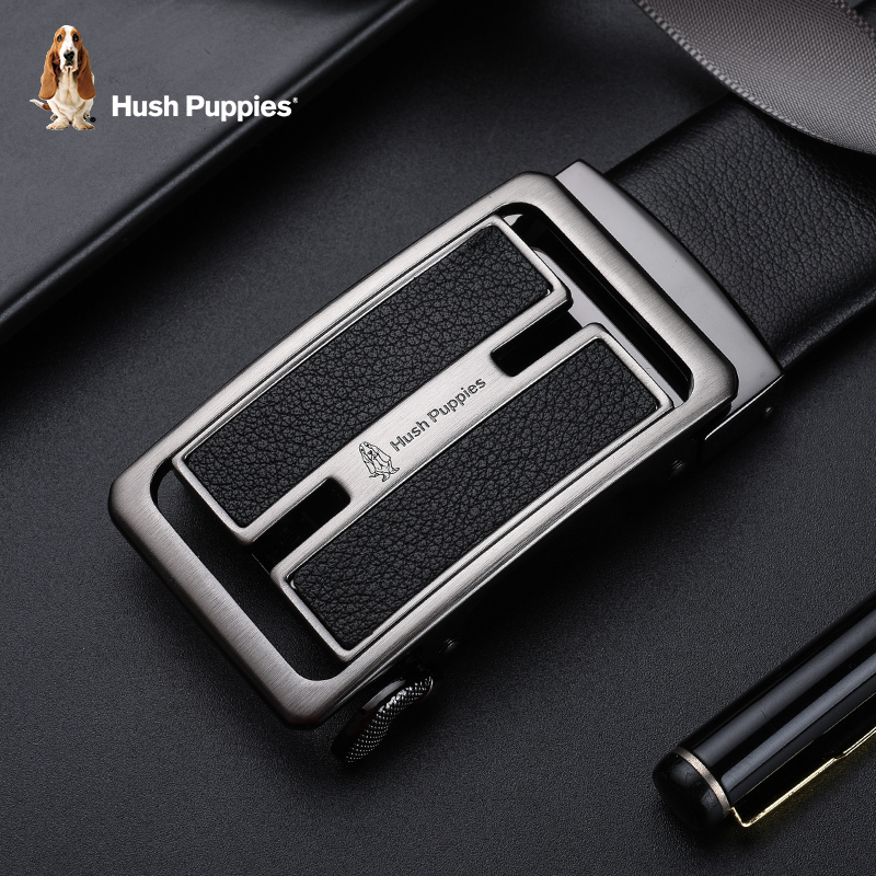 Hush Puppies Belt Men's Genuine Leather Automatic Buckle Young Men's First Layer Cowhide Business Commuter Pants Belt Black All-match Belt