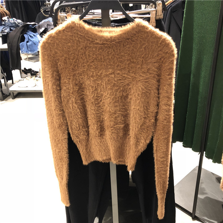 Versatile Slim-Fit Short Solid Color Sweater Long-Sleeve Mohair High-Waisted Knitwear for Women Versatile Slim-Fit Short Solid Color Sweater Long-Sleeve Mohair High-Waisted Knitwear for Women