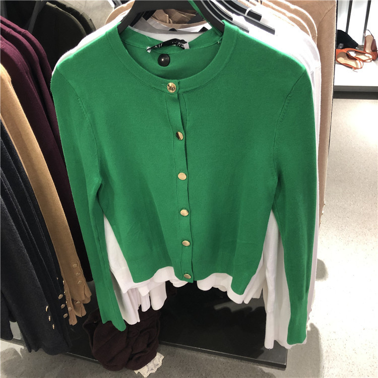 Autumn Versatile Round-Neck Long-Sleeved Knitted Cardigan Solid Color Slim-Fit Button-Up Top Jacket