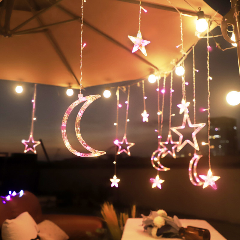 LED Snow Flower curtain lights full of stars moon wedding room romantic atmosphere of Valentine's Day decoration
