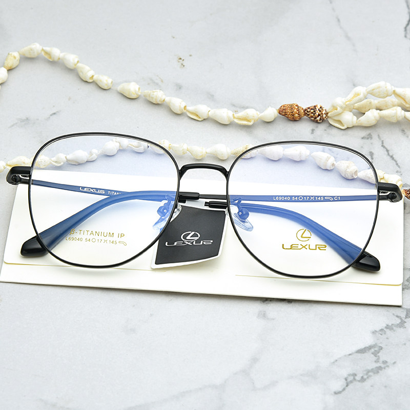 Large frame display face small retro light titanium metal fit myopia glasses men and women same all-frame black rose gold blue