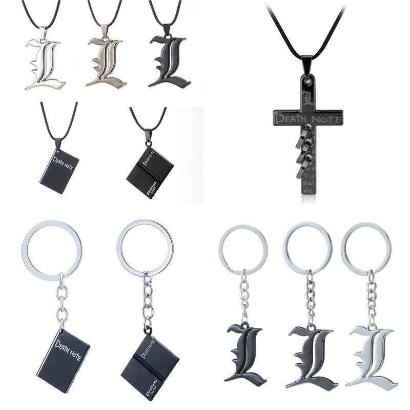 Death Note Necklace Deathnote Cross Pendant Notebook Pendant L Logo Keychain Student Accessories