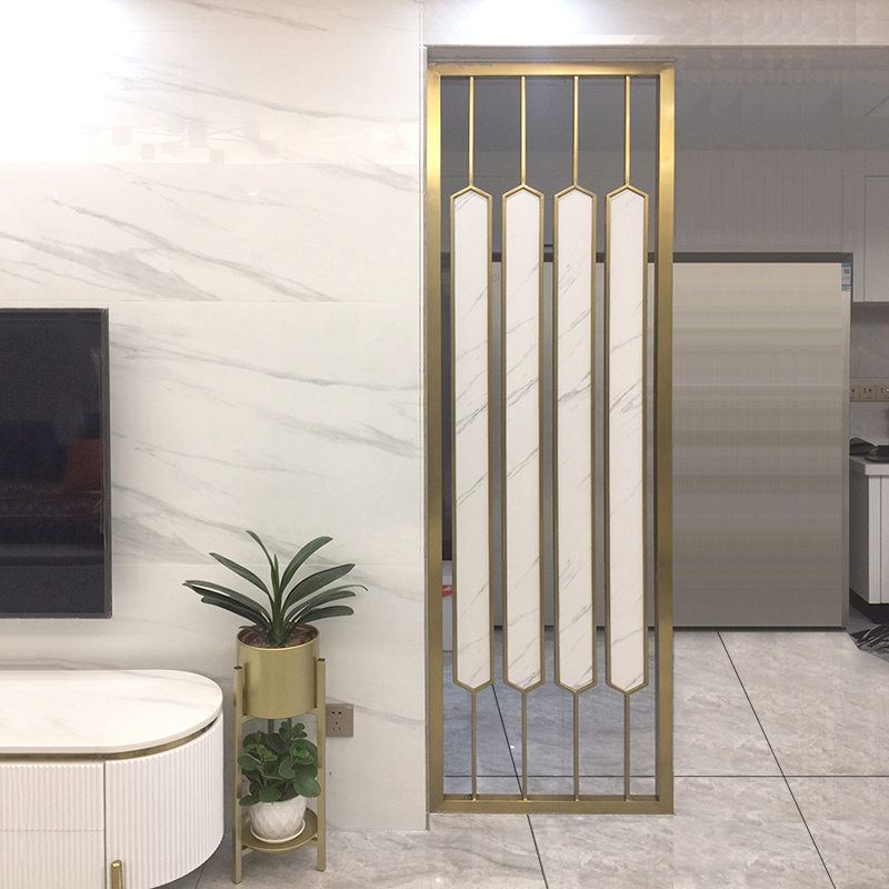 Nordic stainless steel light luxury screen partition room decorated modern minimal metal hollow entry door blocking wall