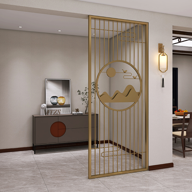 New Chinese stainless steel light luxury wind inward Xuankun simple modern metal partition living room hollow decoration