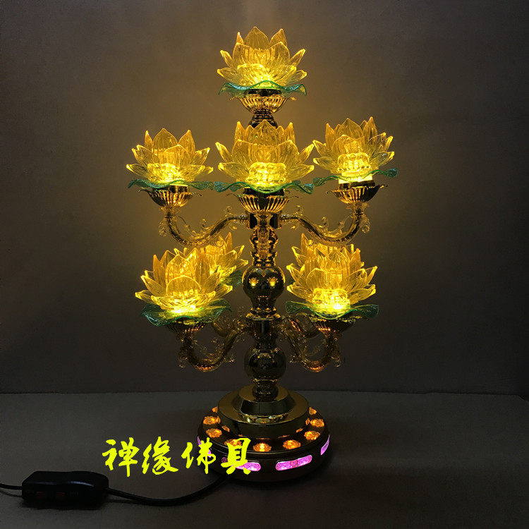 Nine pints of LED yellow flower yellow light crystal lotus lamp for the Buddha lamp Buddhist front light Buddha lamp to turn lotus light