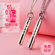 Creative outdoor survival metal whistle stainless steel whistle pendant can blow whistle necklace couple a pair