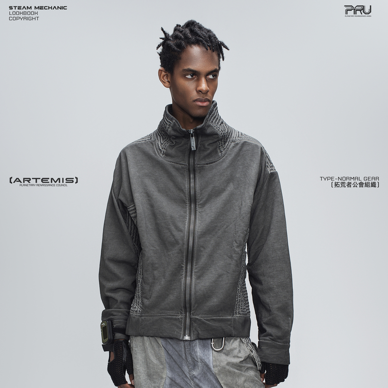 Pioneer of the Wasteland Geometric Dirty-Dye Zipper Tuck-Fold Functional Jacket'Moon Dust Gray'