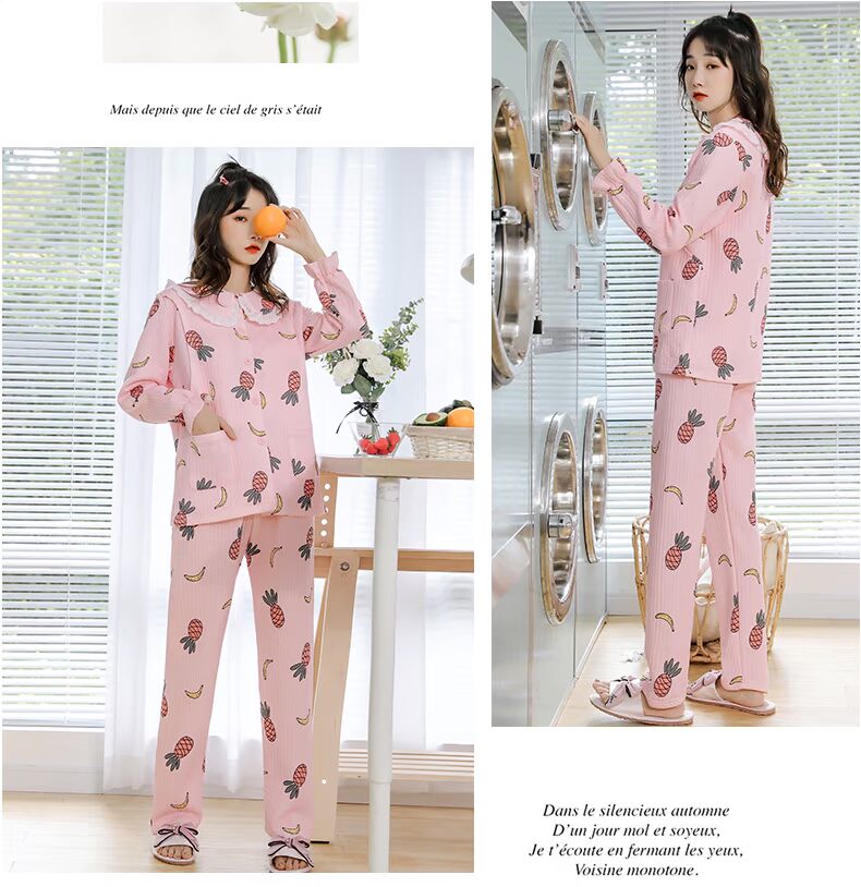 Tháng quần áo mùa xuân và mùa thu cotton sau sinh cho con bú Bộ đồ ngủ cho con bú chăn mùa thu dễ thương dễ thương phụ nữ mang thai phục vụ nhà - Giải trí mặc / Mum mặc quần cho bà bầu