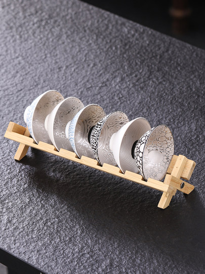 999 Sterling Silver Ceramic Tea Cup Set 6 PCs Master Cup Personal Dedicated For Home High-End Bamboo-Hat Type Cup Kung Fu Tea Set