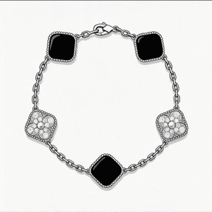 Five-Flower Bracelet, Four-Leaf Clover Bracelet, Same Weight, High Quality, No Pressure on the Face, V Gold Plated 18K, Natural Raw Stone