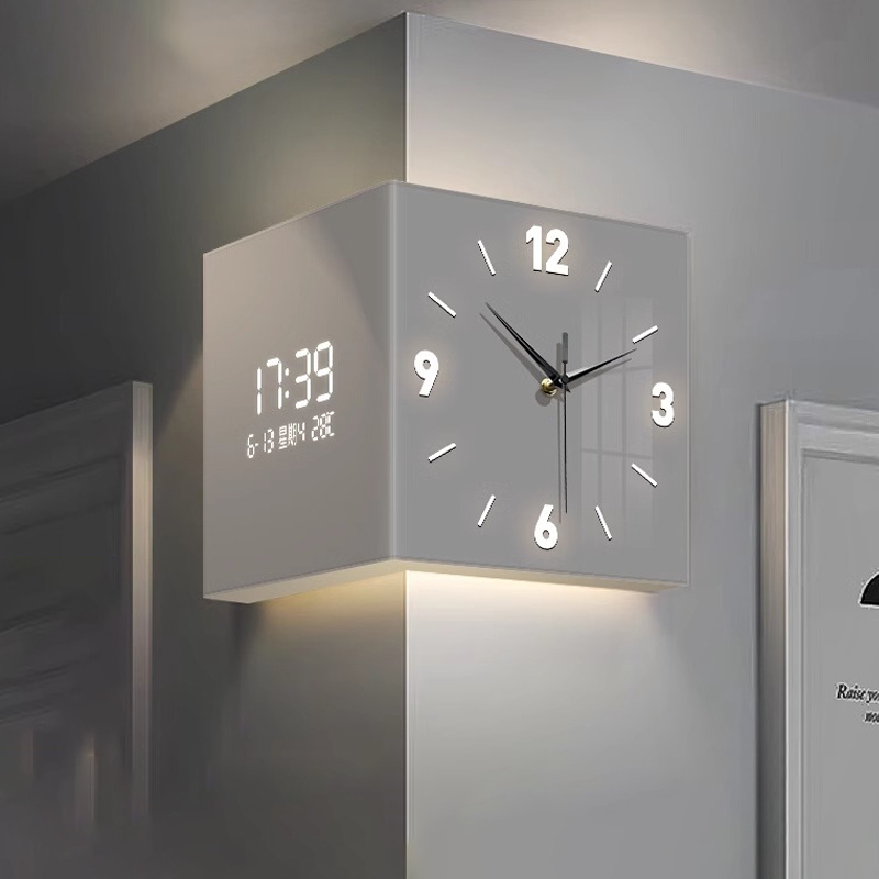 Living Room Corner Clock Perpetual Calendar Electronic Clock 2026 New Model Double-Sided Wall Clock Creative Wall Lamp Corner Wall Clock