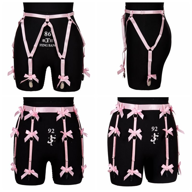 Pink Bow Garter Belt Elastic Thigh Ring Leg Accessory Leg Clip Ring Black Stockings Anti-Slip Clip Accessory