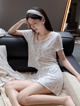 Fresh small flowers ~ pearl buttons Japanese wind cotton ~ pajamas women Summer thin short sleeve home suit