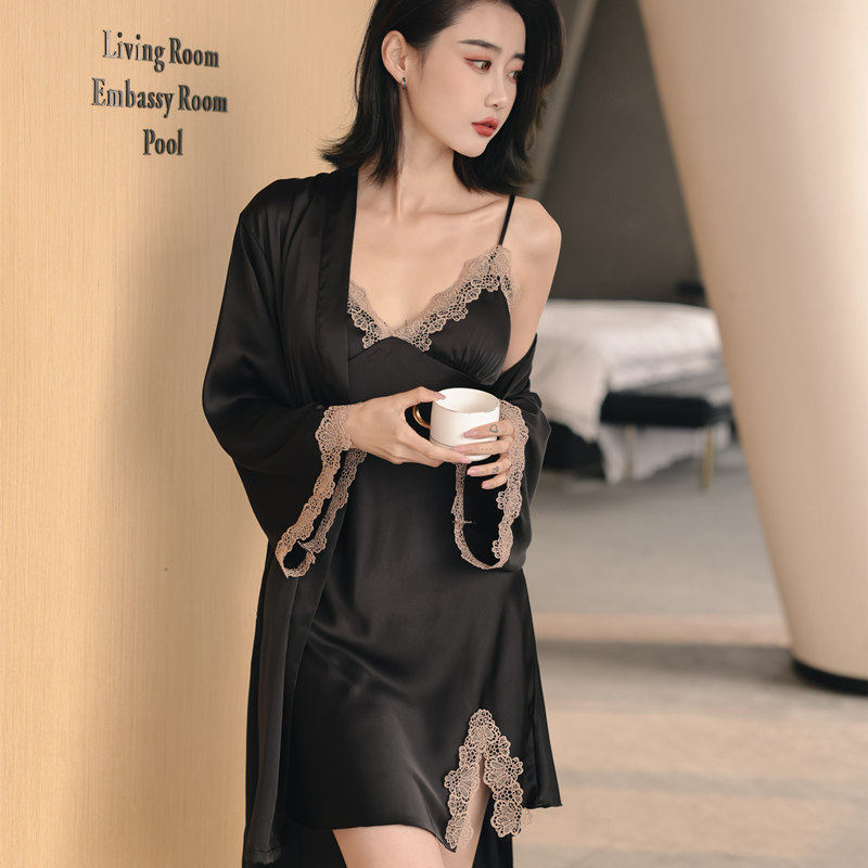 Beauty cry 1 second to create a sense of life ritual home daily summer silk sexy suspender nightdress suit